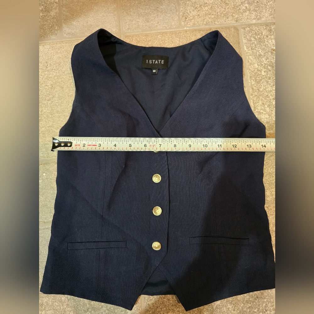 NWOT 1STATE Buisness Casual Office Old Money Navy Blue Button-Up Vest Small XS - Picture 4 of 4